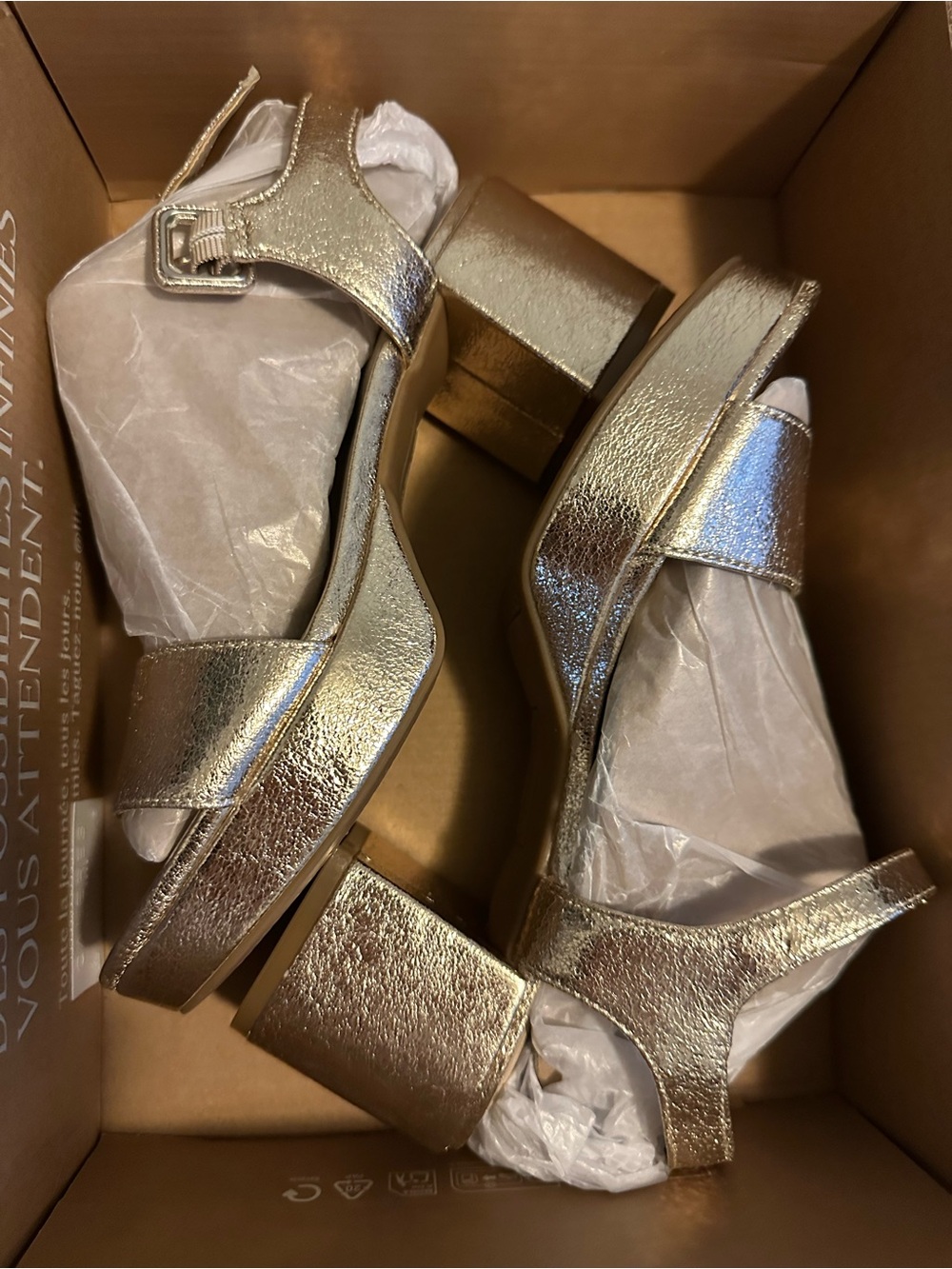 Life Stride Metallic Gold Block Heel Sandals